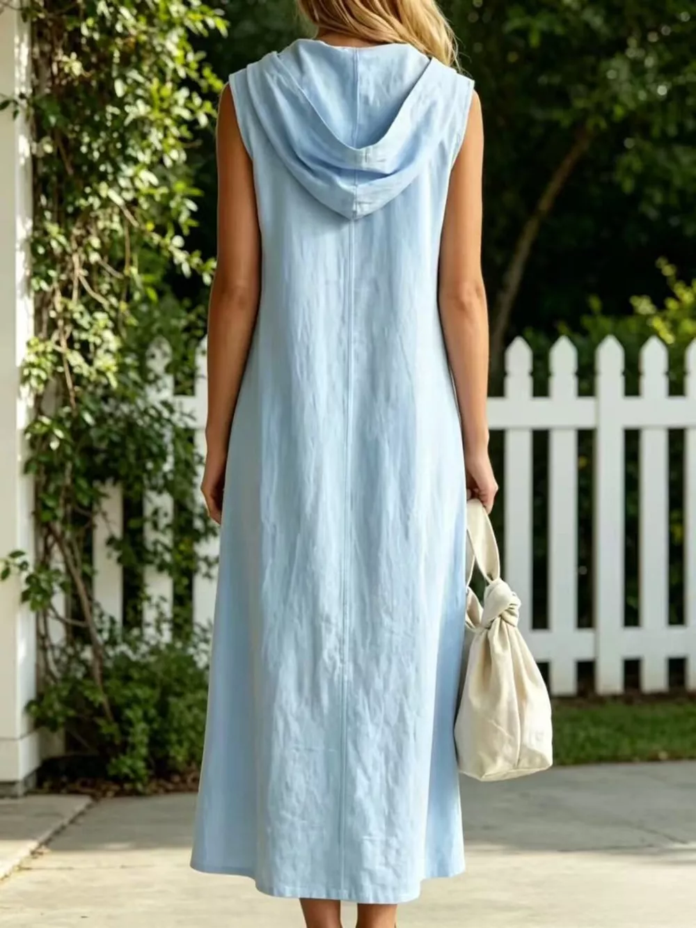 Full Size Slit Zip Front Sleeveless Hooded Dress Plus Size, image 3