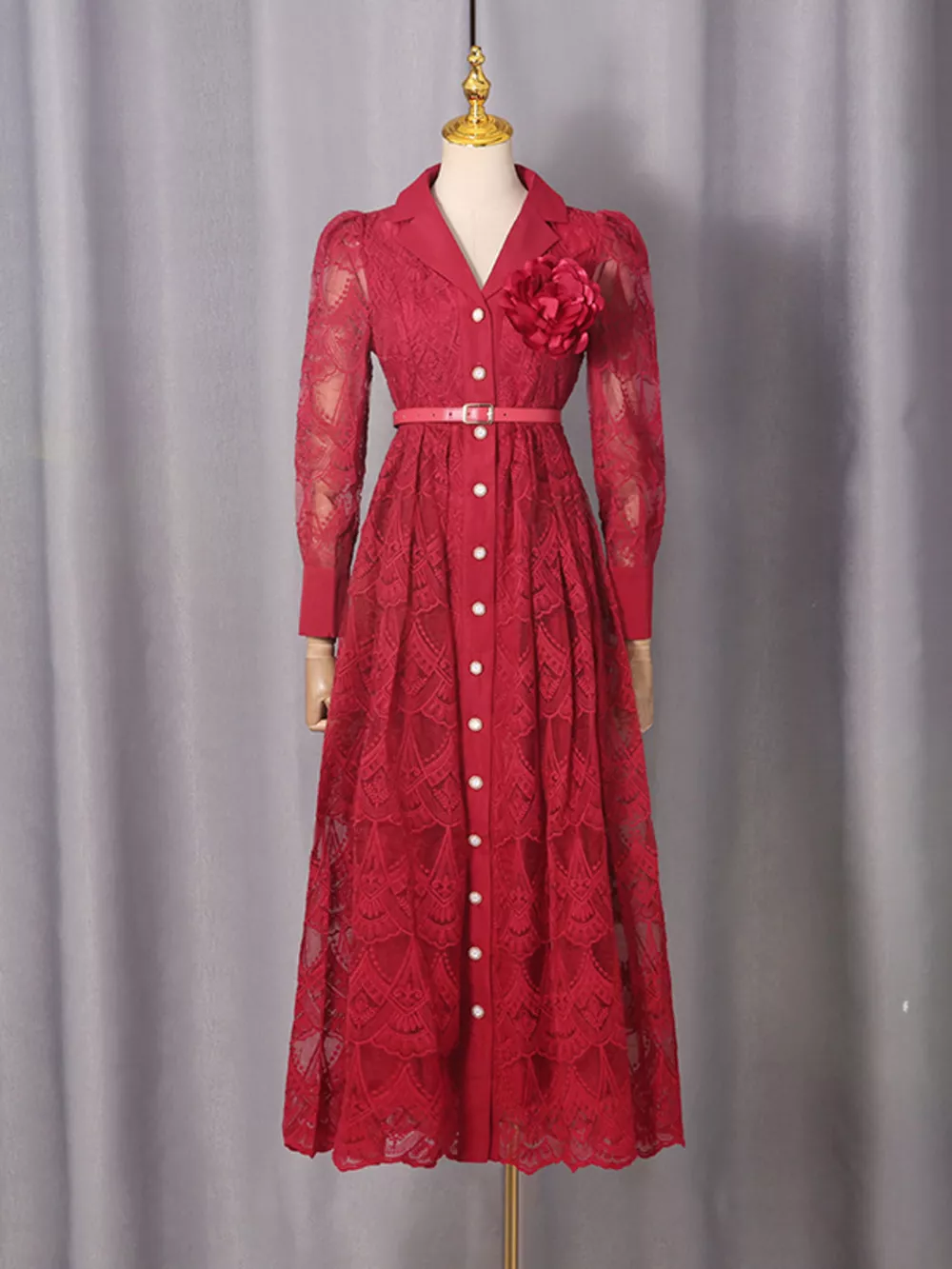 Lace Button Front Midi Dress, image 7