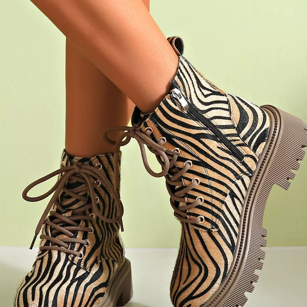Animal Print Lace-Up Ankle Boots, image 10