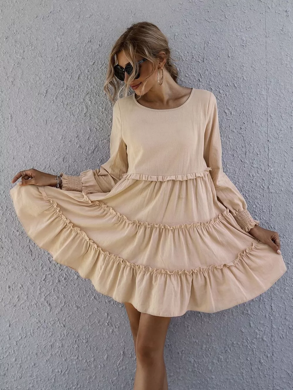 Ruffle Tiered Long Sleeve Mini Dress, image 2