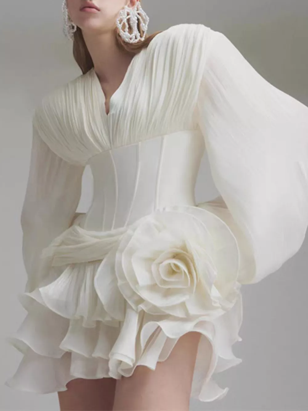 Ruffle Balloon Sleeve Mini Dress, image 5