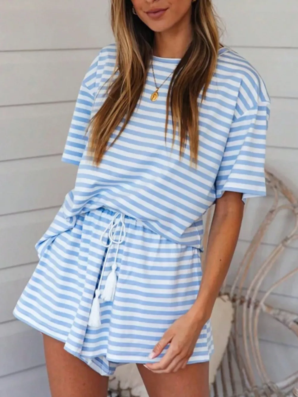 Striped Short Sleeve Tee and Drawstring Shorts Set, image 8