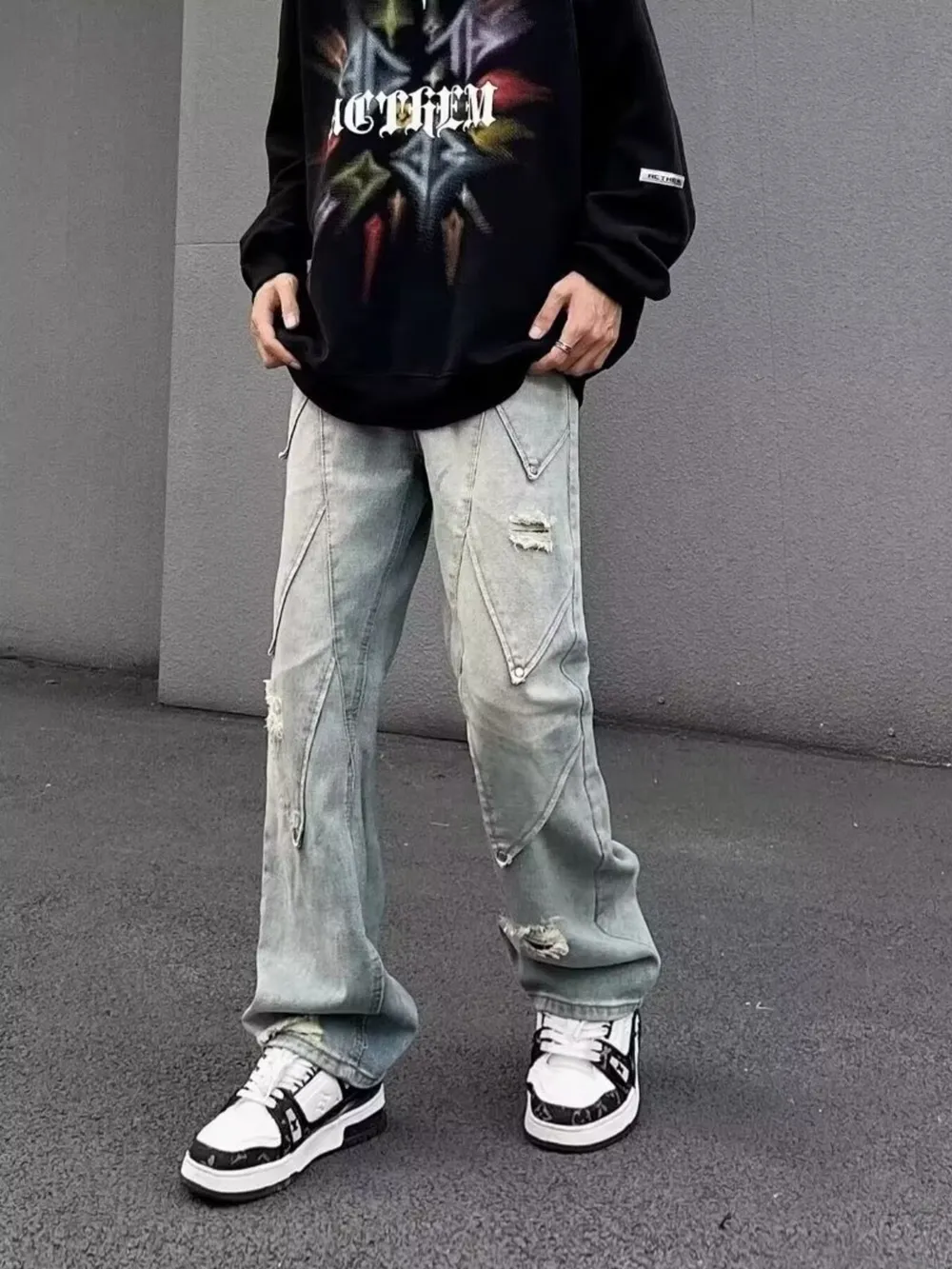 Men's Full Size Distressed Wide Leg Jeans Plus Size, image 2