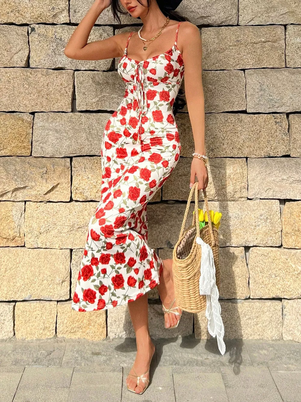 Floral Print Tie-Front Midi Dress, image 4