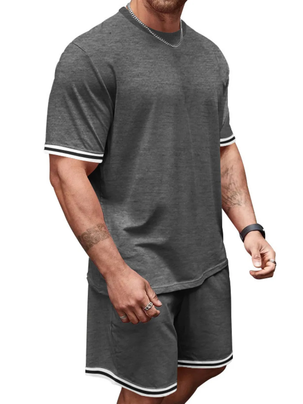 Men's Full Size Striped Short Sleeve Tee and Shorts Set Plus Size, image 8