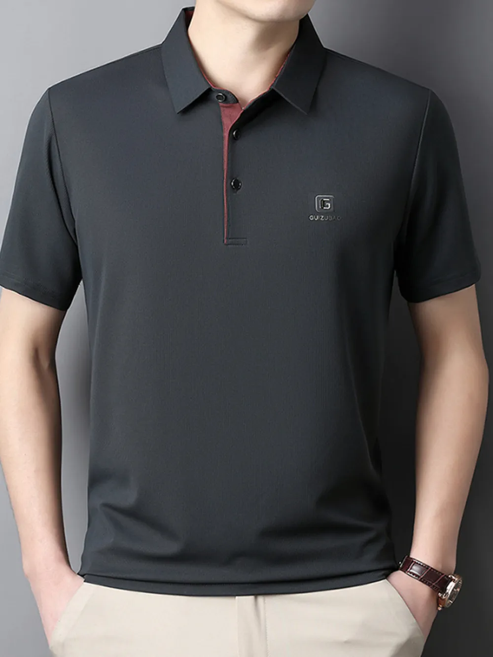 Men's Full Size Button Detail Short Sleeve Polo Plus Size, image 5