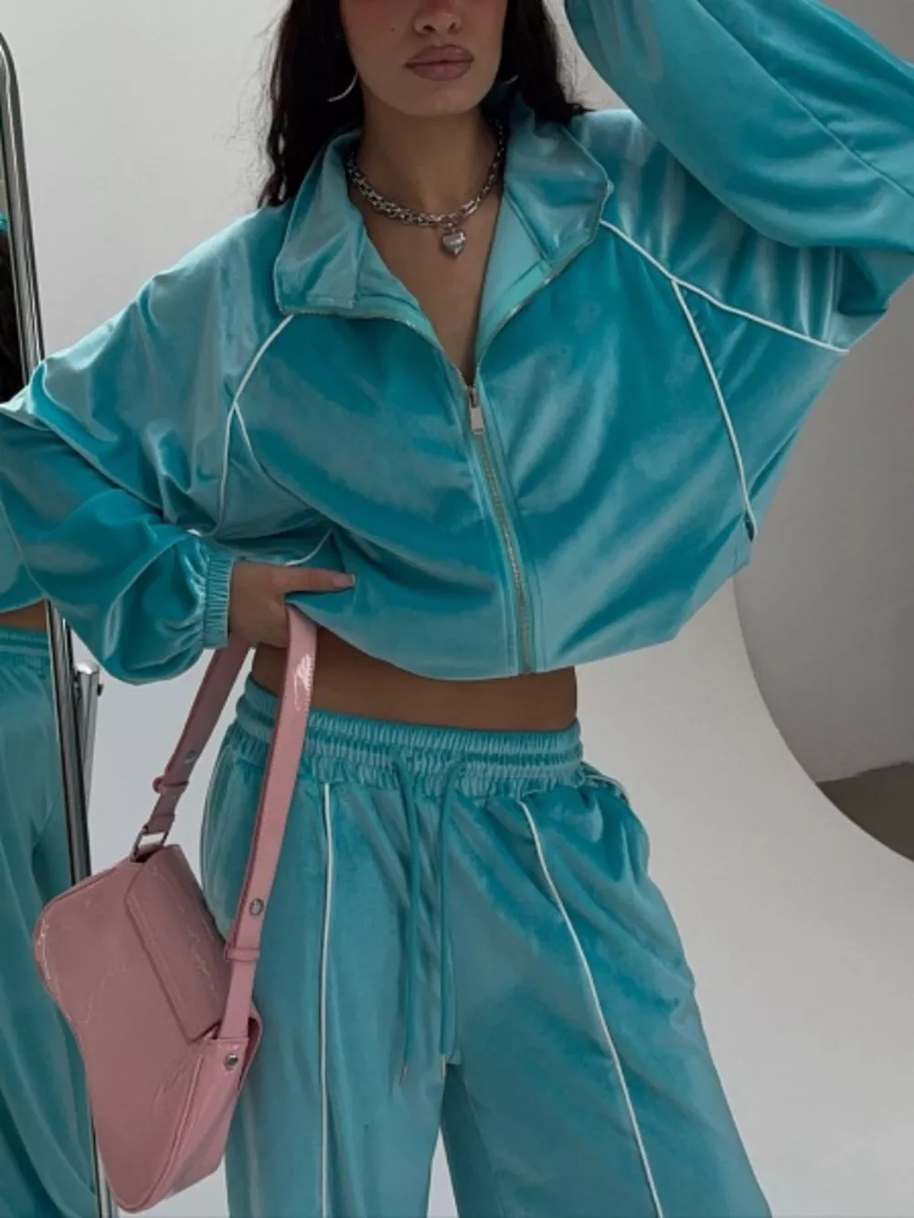 Zip Up Long Sleeve Top and Pants Set, image 3