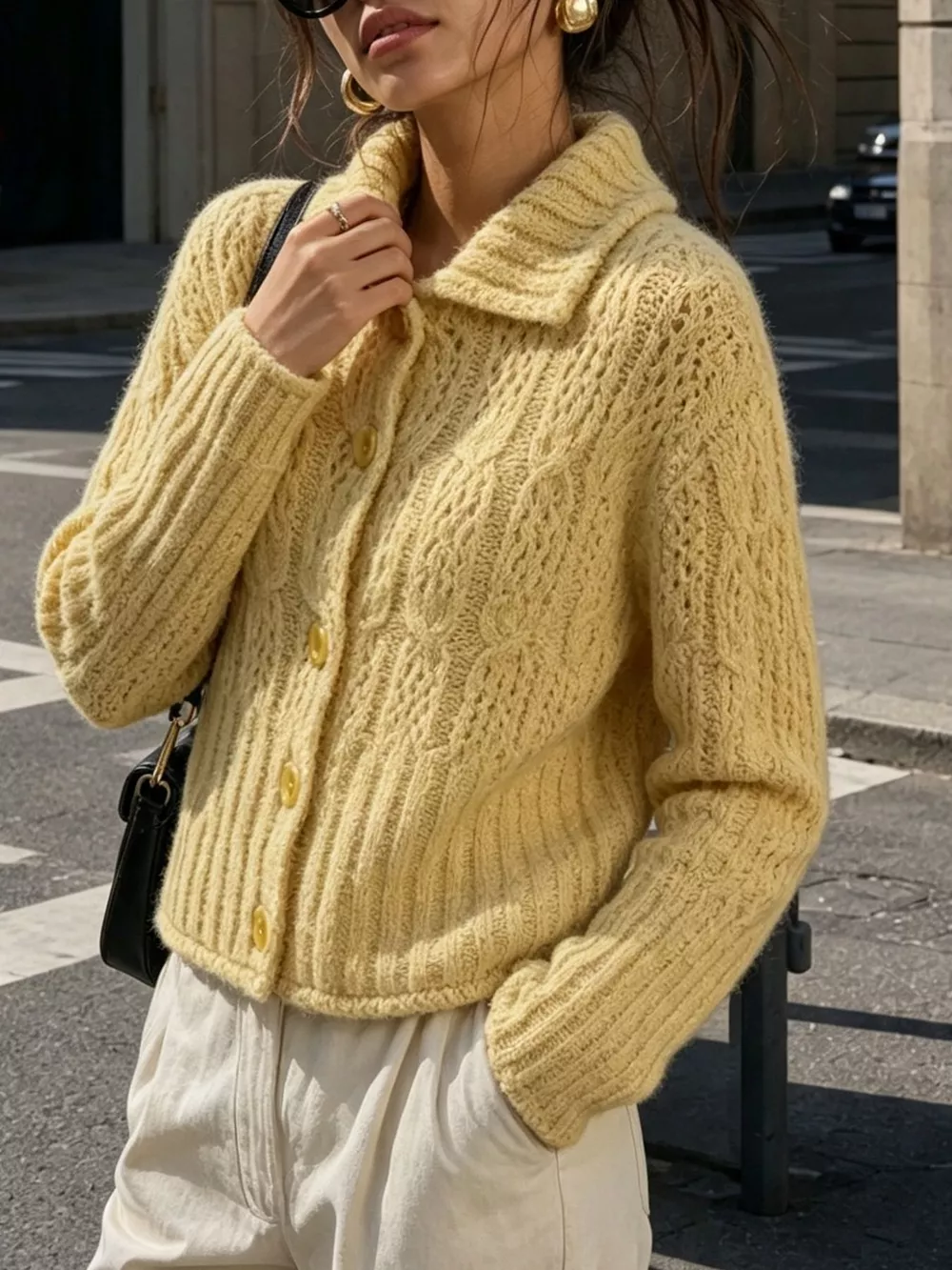 Cable-Knit Button Up Cardigan, image 8