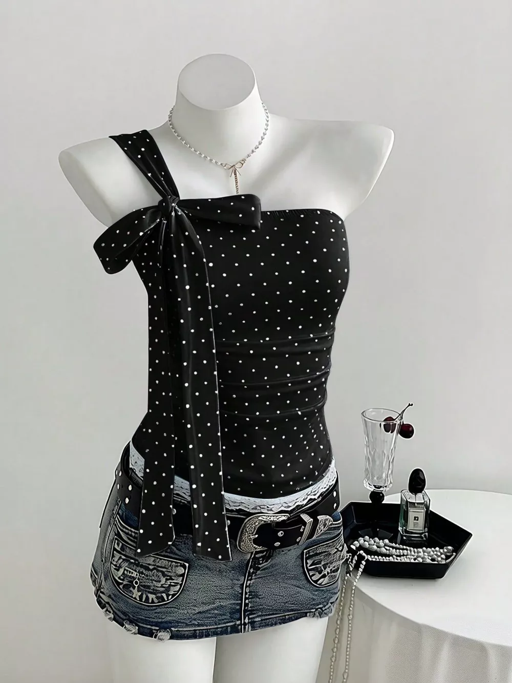 Polka Dot One-Shoulder Cami, image 4