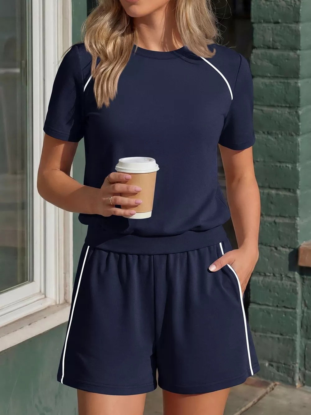 Contrast Trim Short Sleeve T-Shirt and Shorts Set, image 18