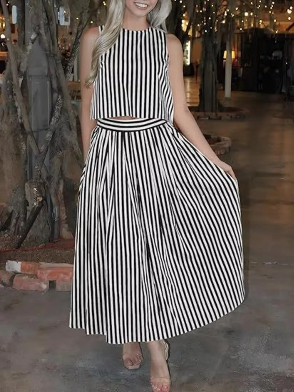 Striped Sleeveless Top and Midi Skirt Two-Piece Set, image 5