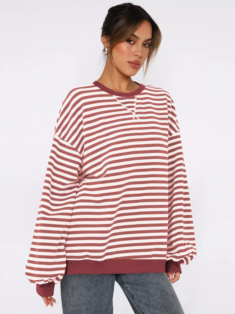 Striped Round Neck Long Sleeve Sweatshirt, image 5