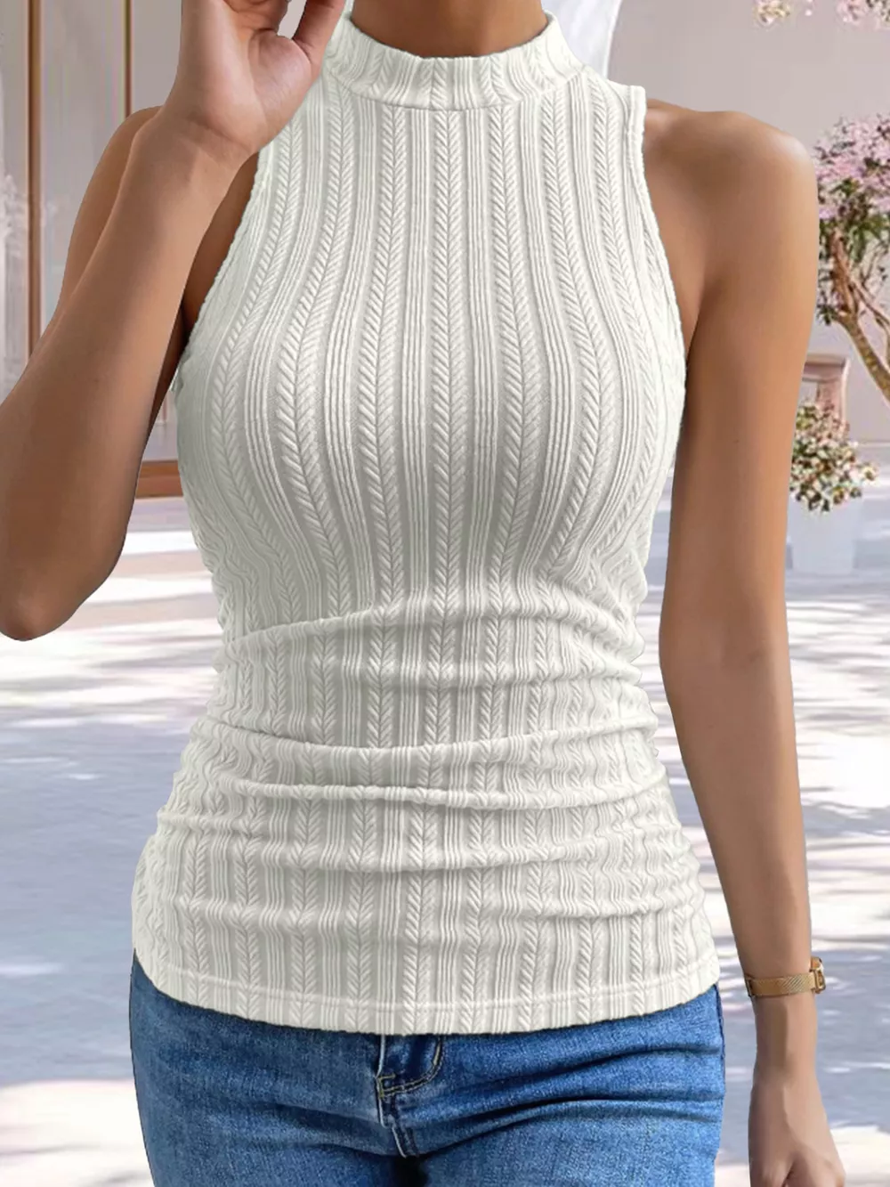 Texture Knit Mock Neck Tank, image 2