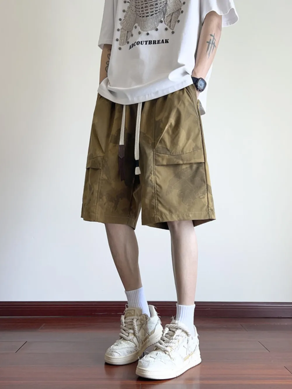 Men's Plus Size Drawstring Wide Leg Shorts, image 2
