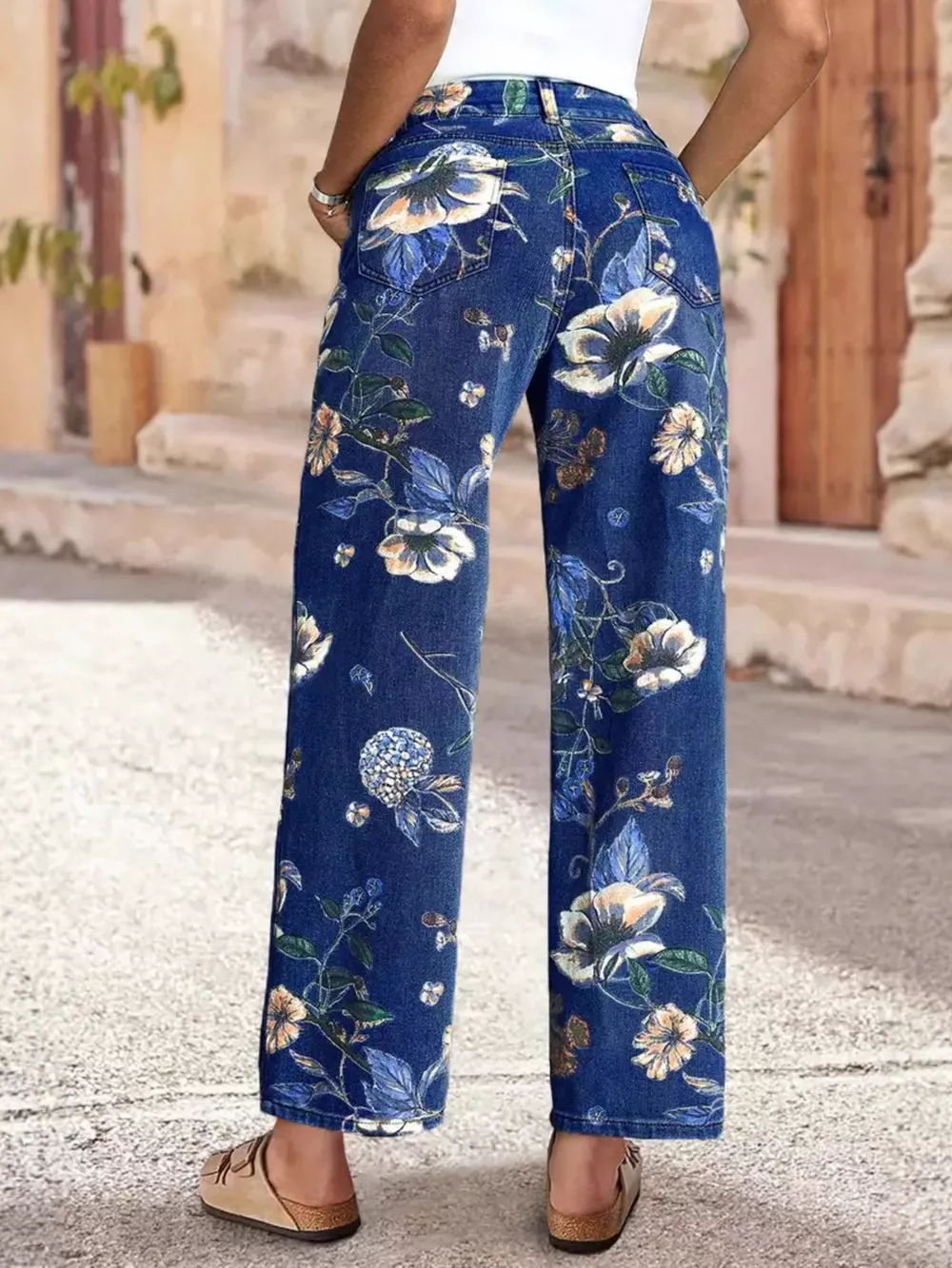 Floral Print Wide Leg Jeans, image 5