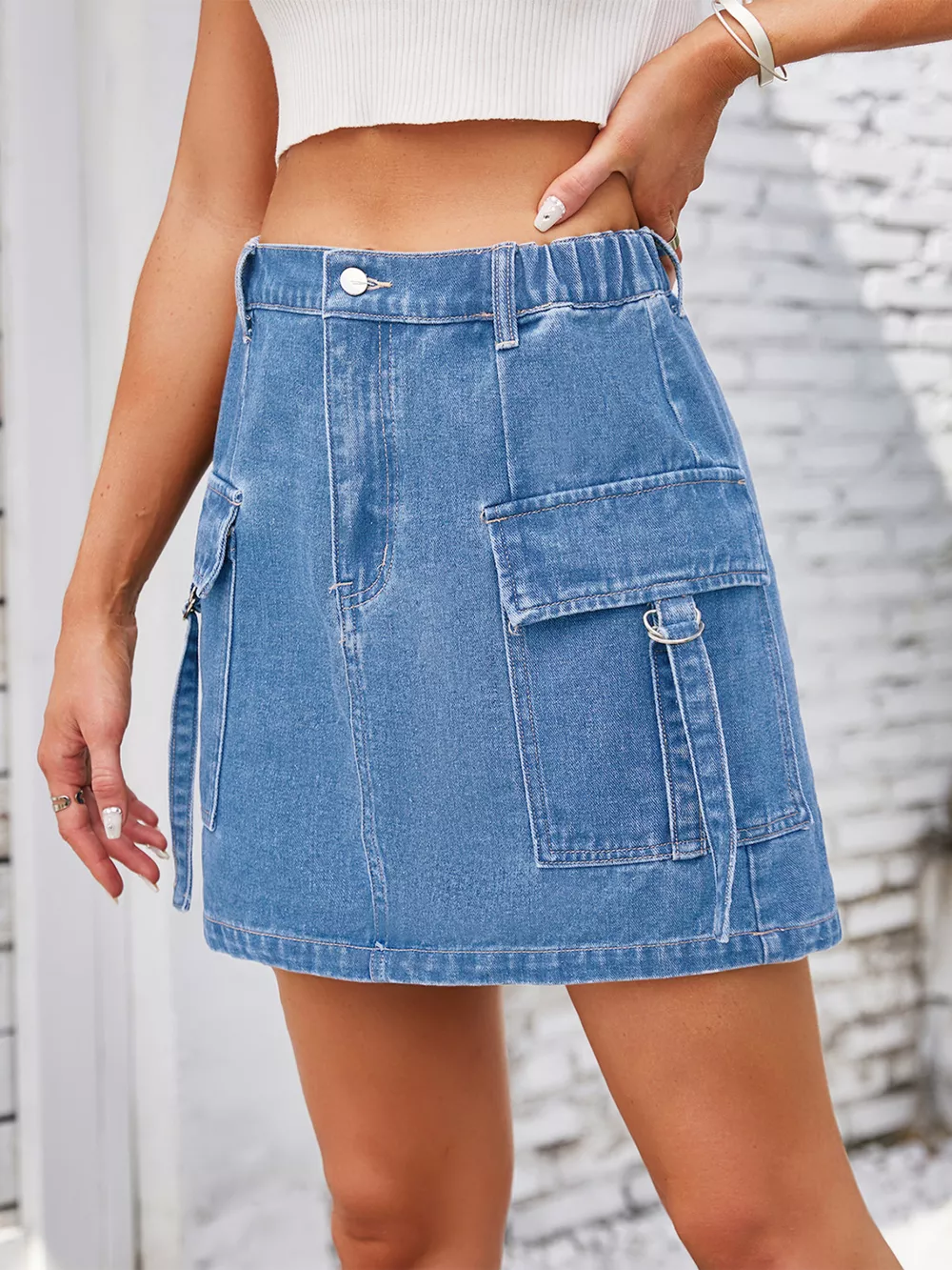 Casual Cargo Denim Skirt, image 7