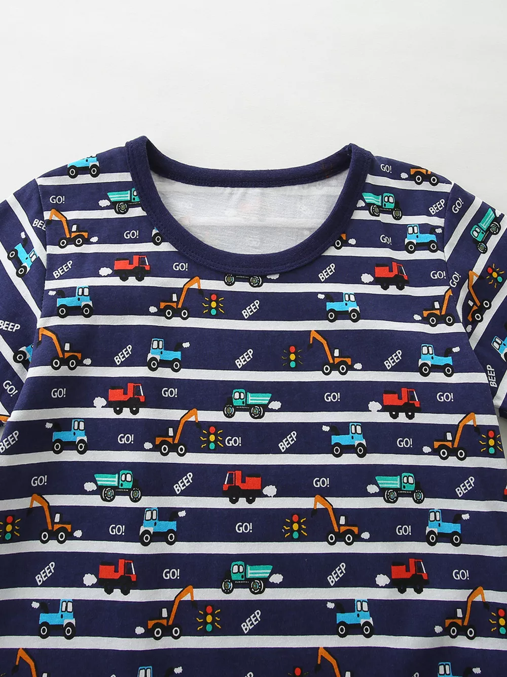 Children's Vehicle Print Striped Tee & Shorts Set, image 3