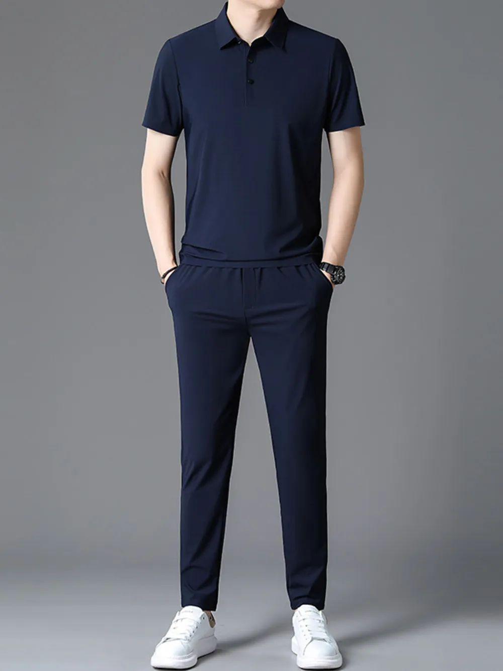 Men's Full Size Button Detail Short Sleeve Polo Plus Size, image 2