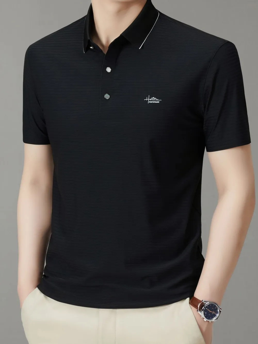 Men's Full Size Button Detail Short Sleeve Polo Plus Size, image 4