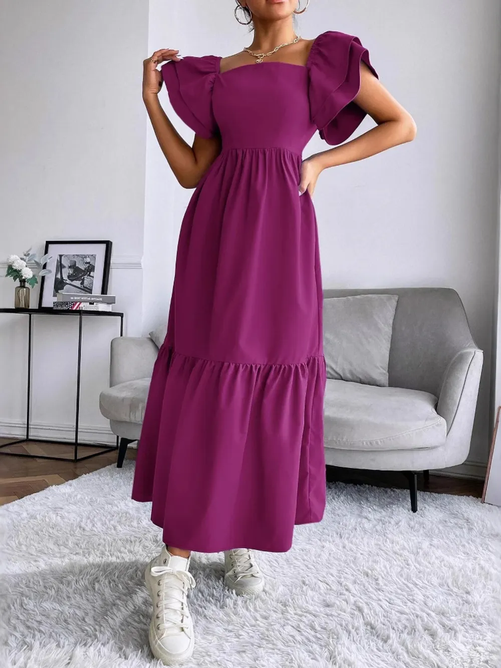 Tiered Square Neck Maxi Dress, image 12