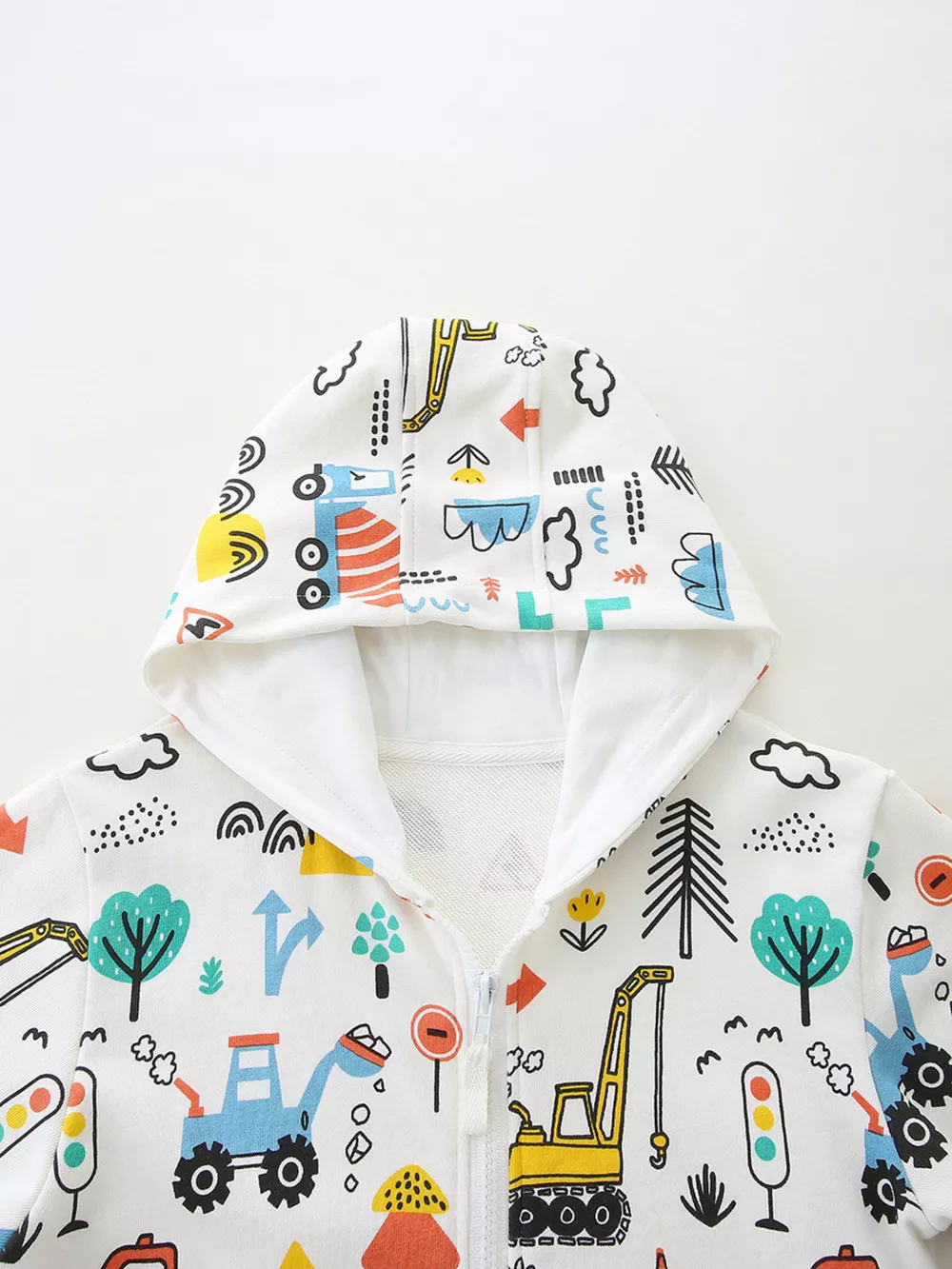 Children's Cartoon Construction Vehicle Print Zip-Up Jacket, image 2