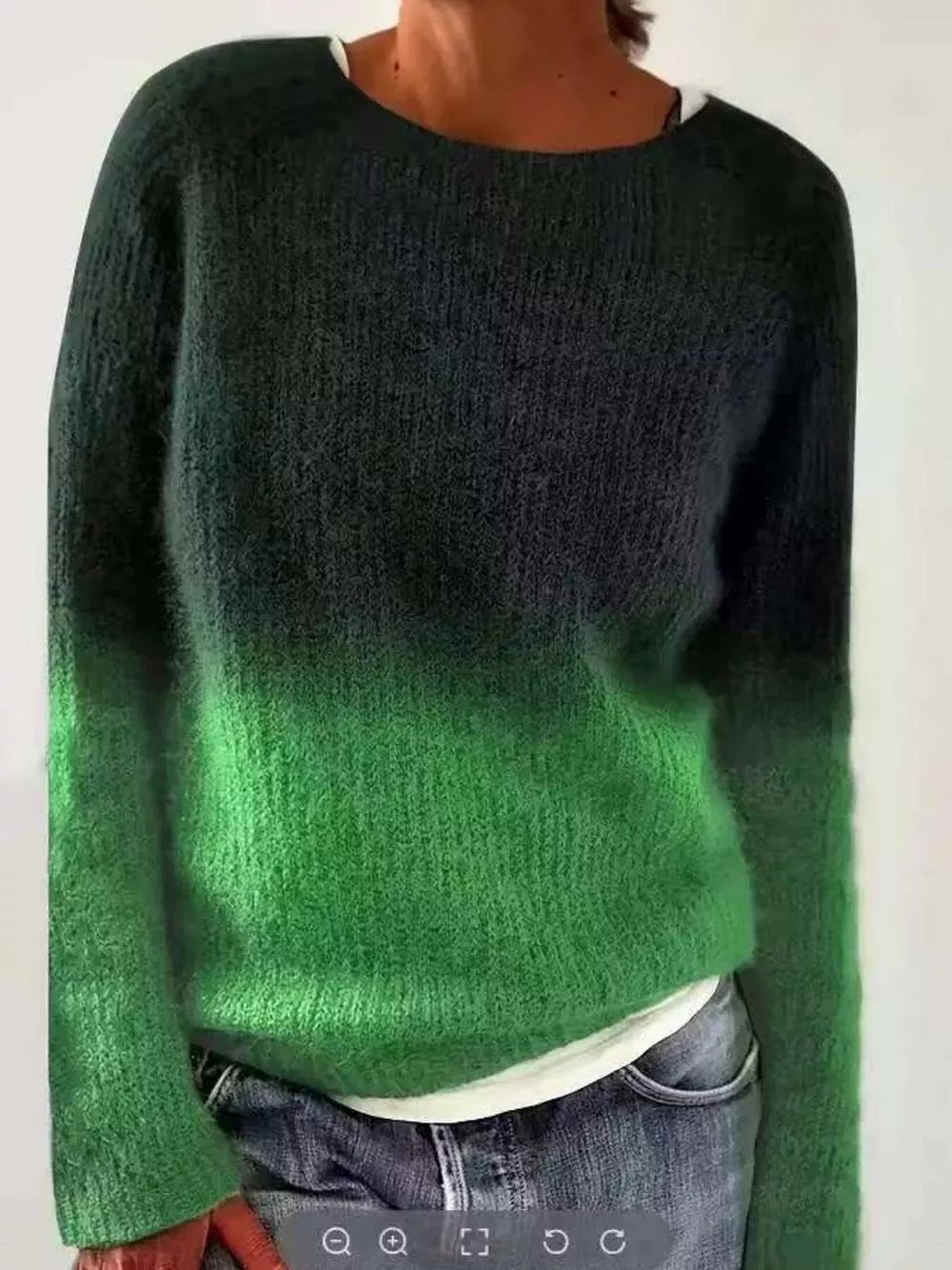 Full Size Vintage Patterned Round Neck Sweater Plus Size, image 4