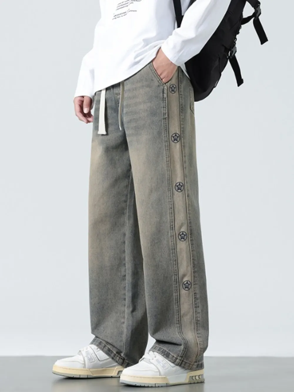 Men's Plus Size Drawstring Wide Leg Jeans, image 3