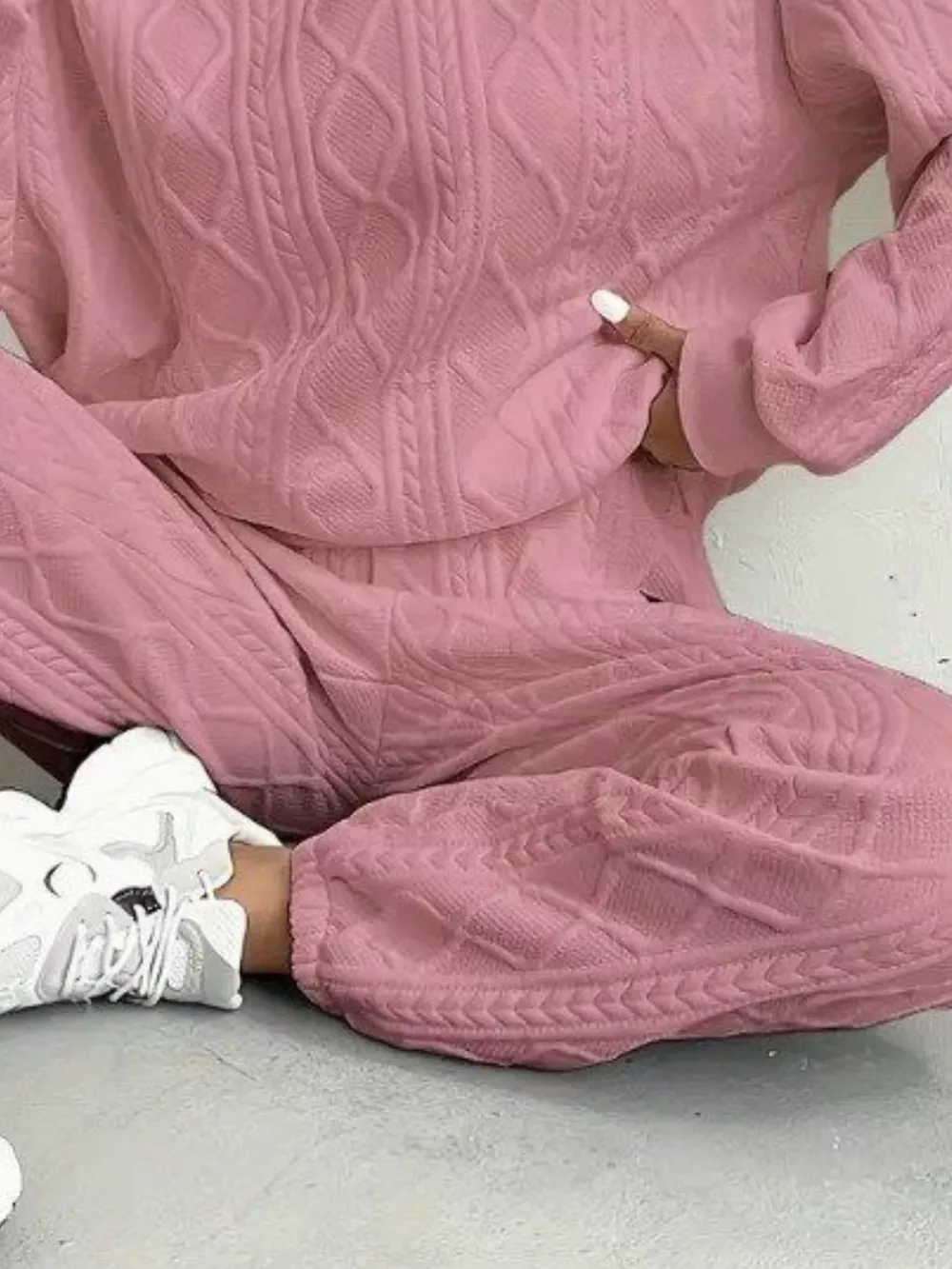 Texture Round Neck Top and Pants Set, image 15