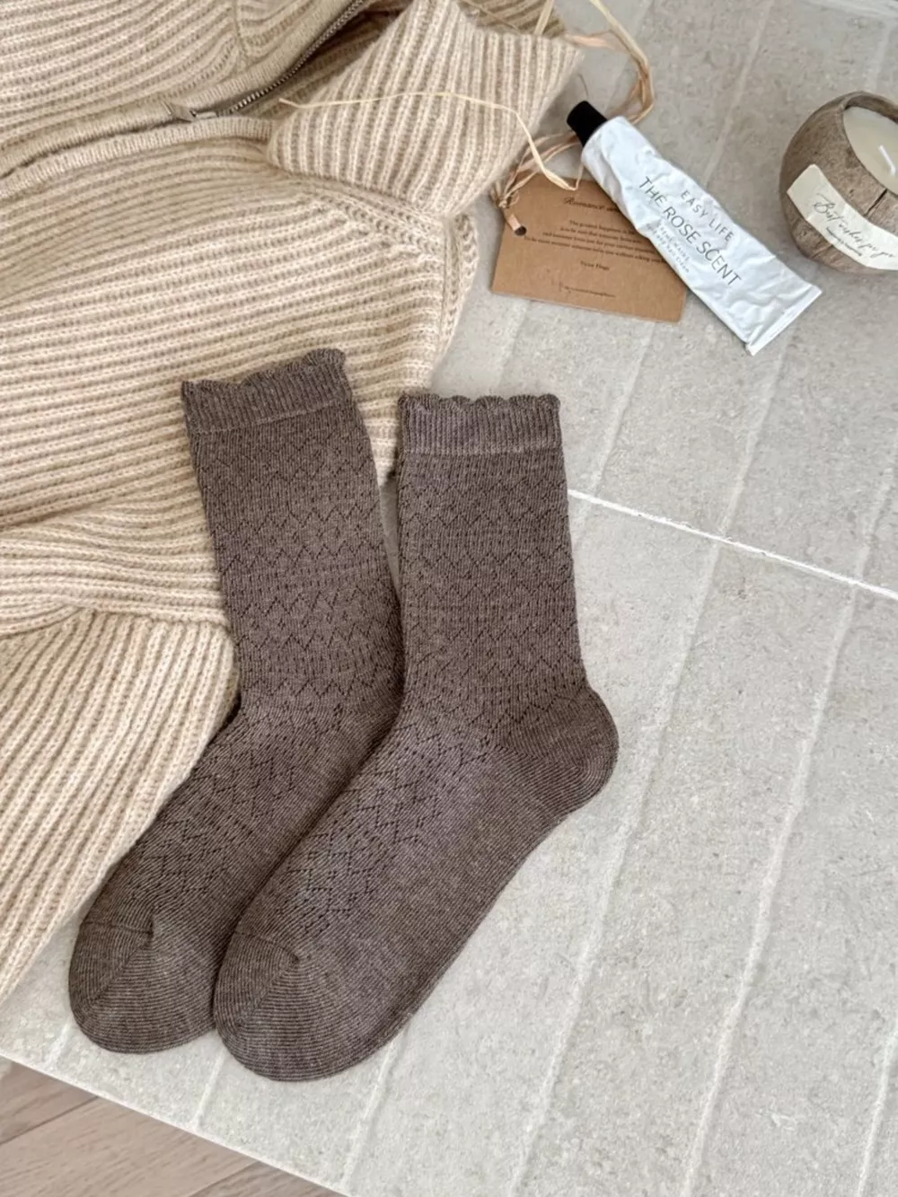 Vintage Hollow-Out Knit Mid-Calf Socks, image 2