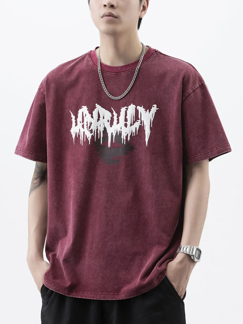 Men's Plus Size Letter Round Neck Short Sleeve T-Shirt