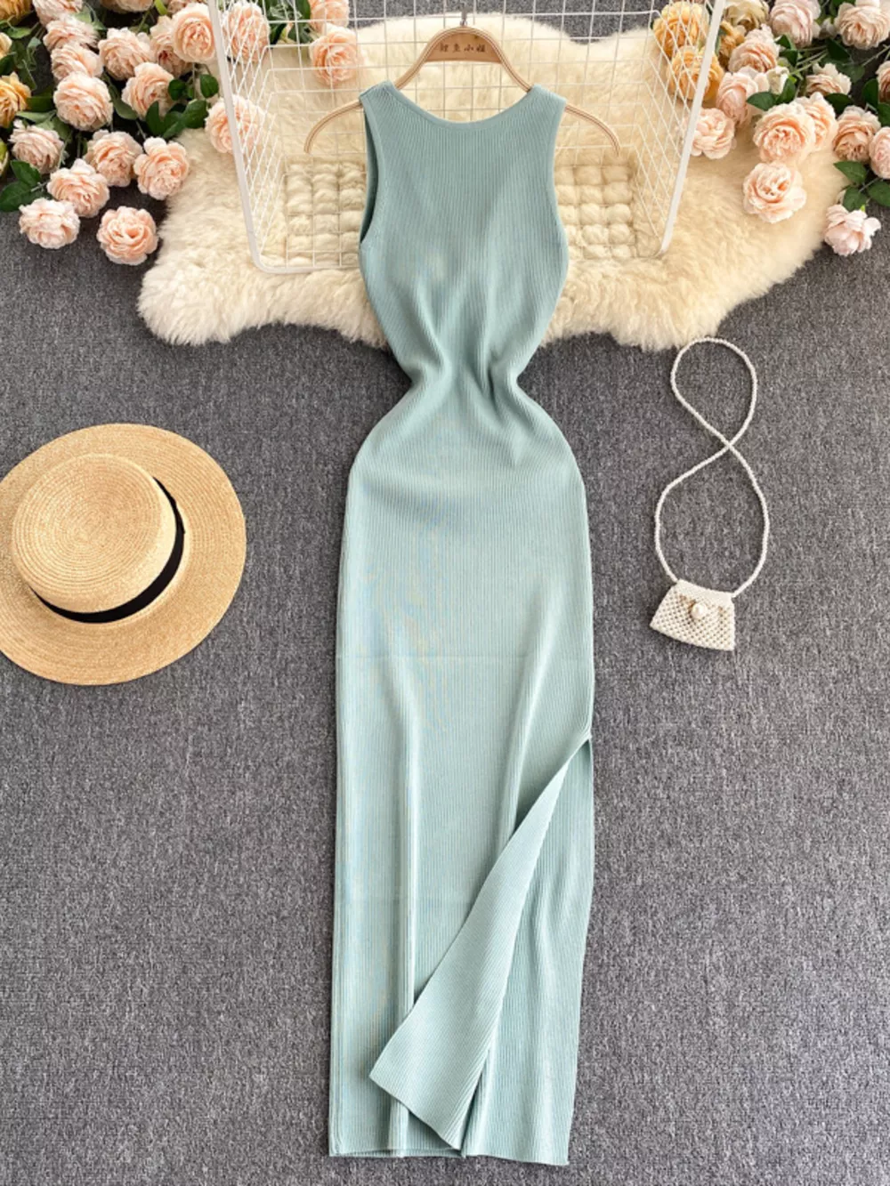 Knot Back Sleeveless Knit Bodycon Midi Dres, image 19