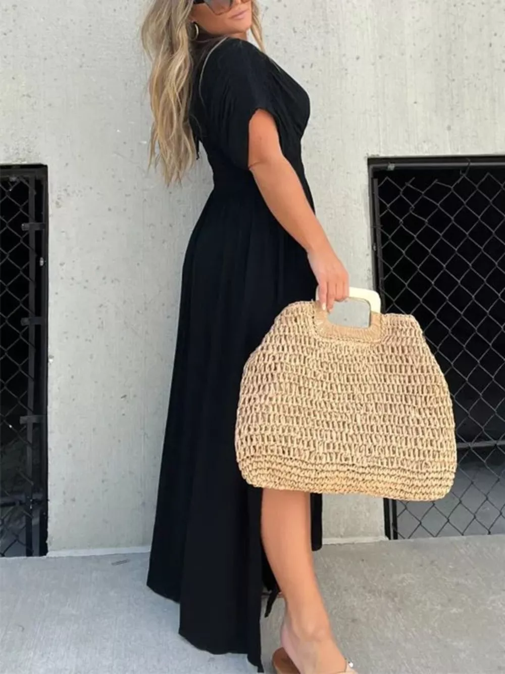 Full Size Slit V-Neck Smocked Waist Maxi Dress Plus Size, image 10
