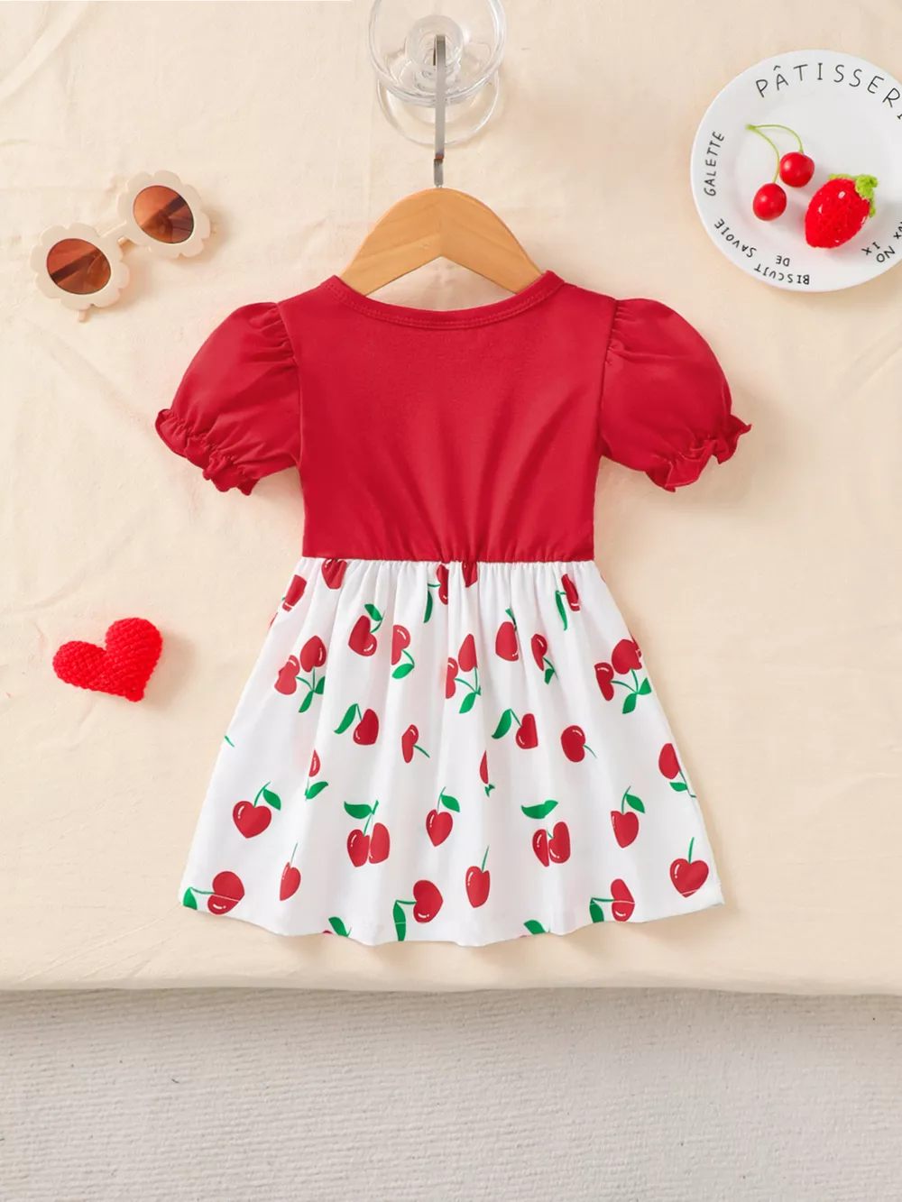 Children's Cherry Print Bow Decor Dress, image 5