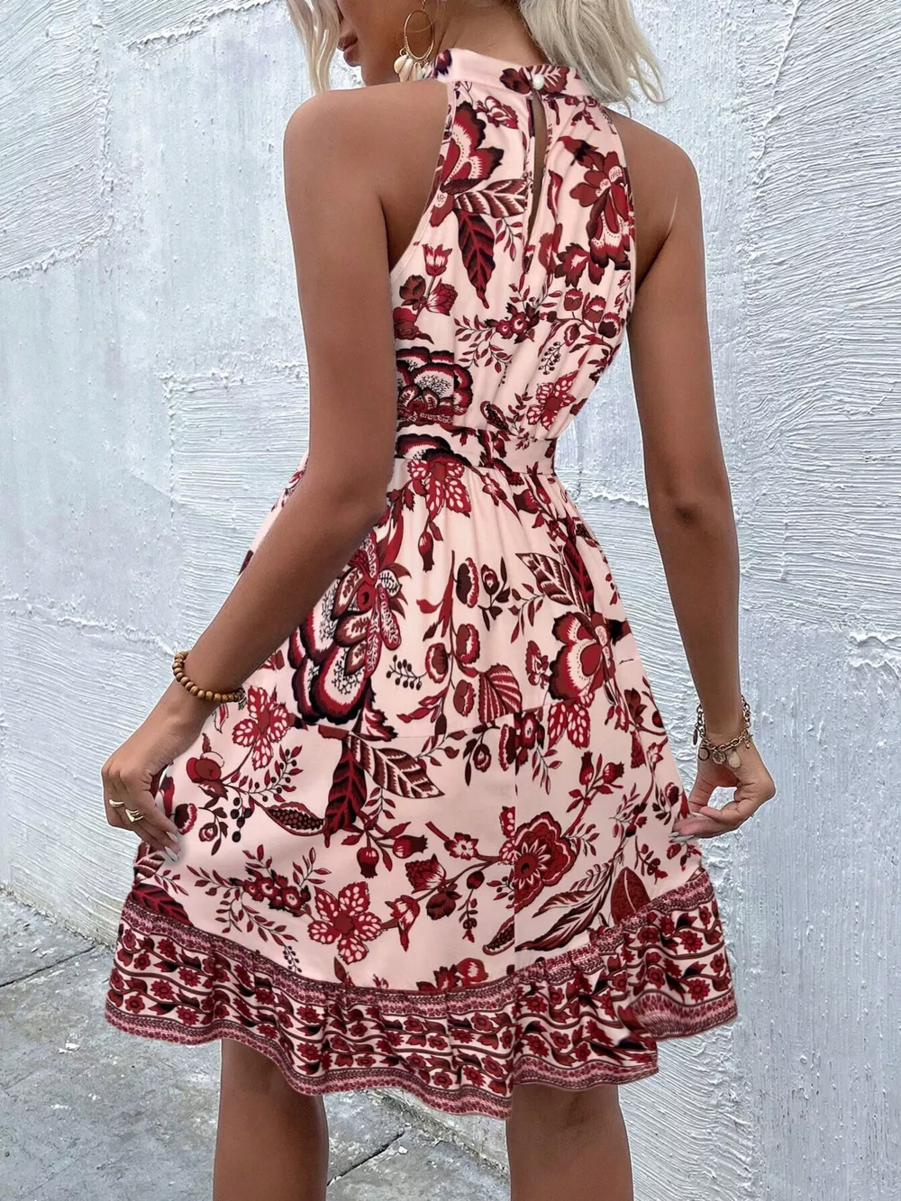 Printed Sleeveless Tie Waist Dress, image 8