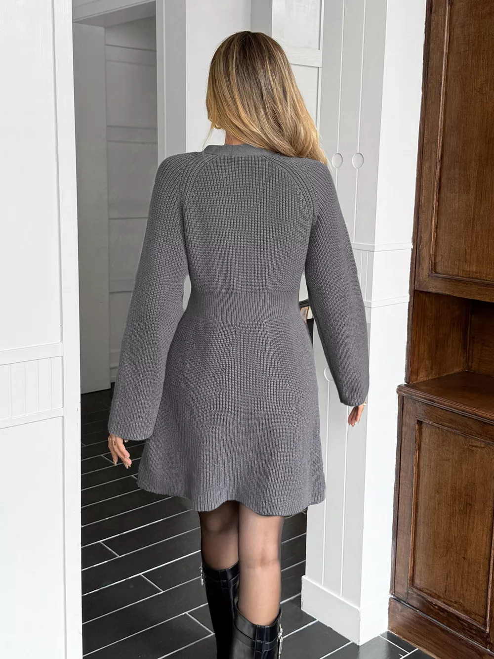 Button-Down Knitted Sweater Dress, image 4