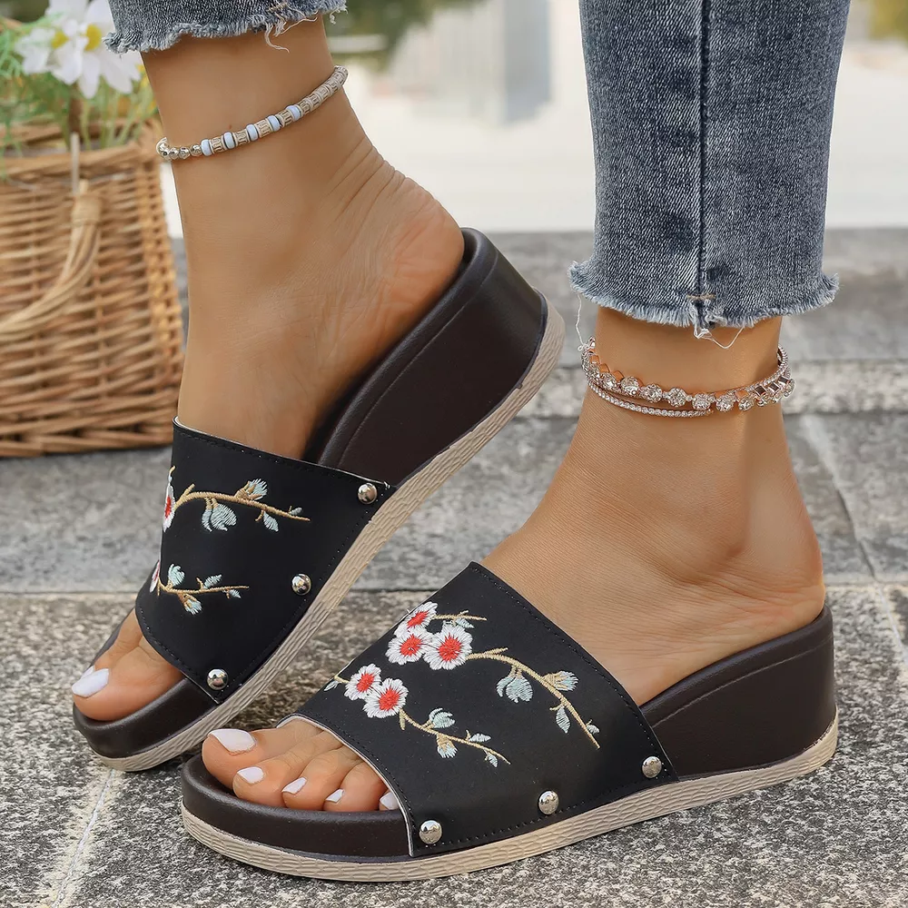 Floral Embroidered Wedge Sandals, image 23