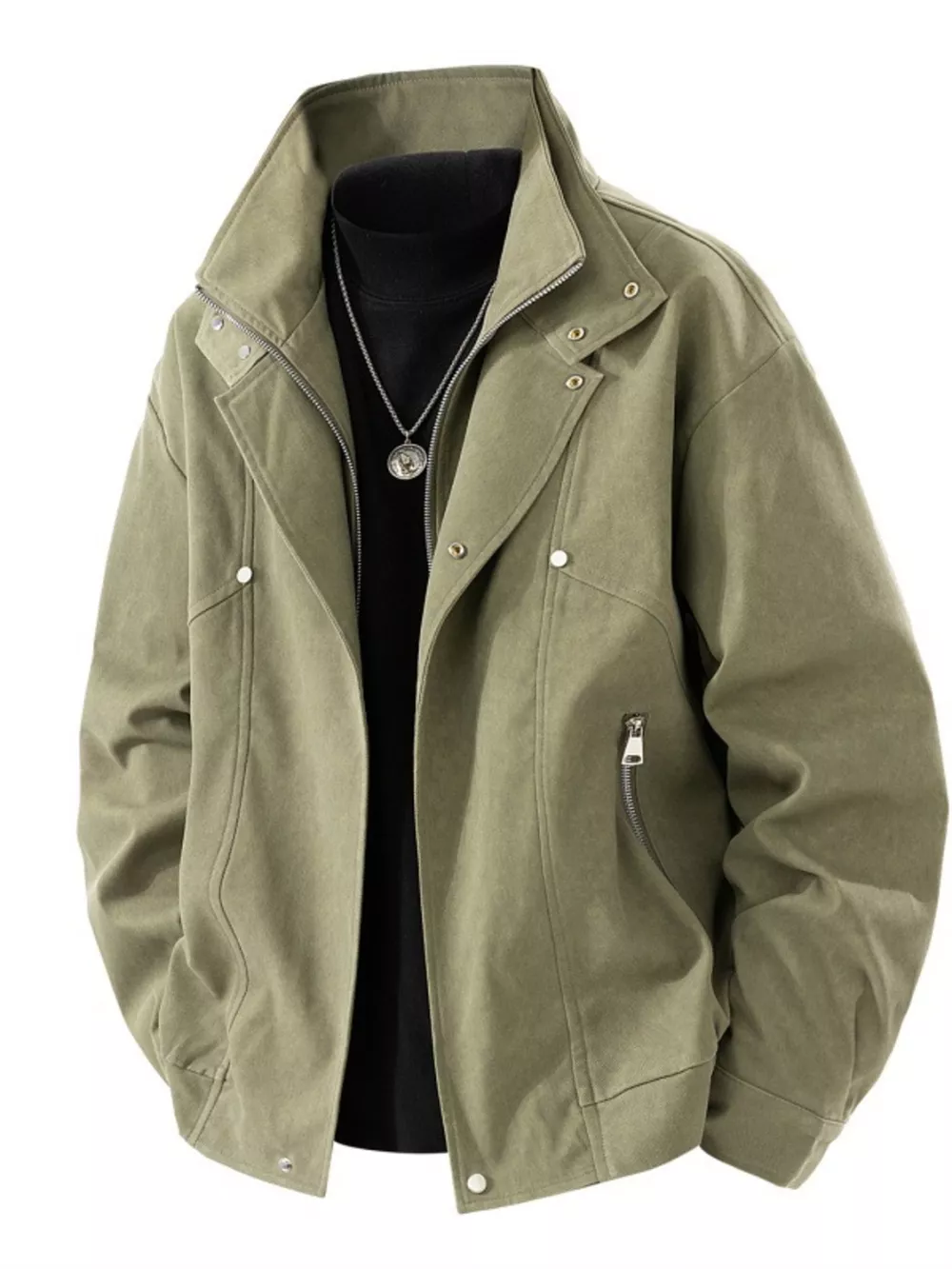 Men's Plus Size Casual Stand Collar Zipper Jacket, image 3