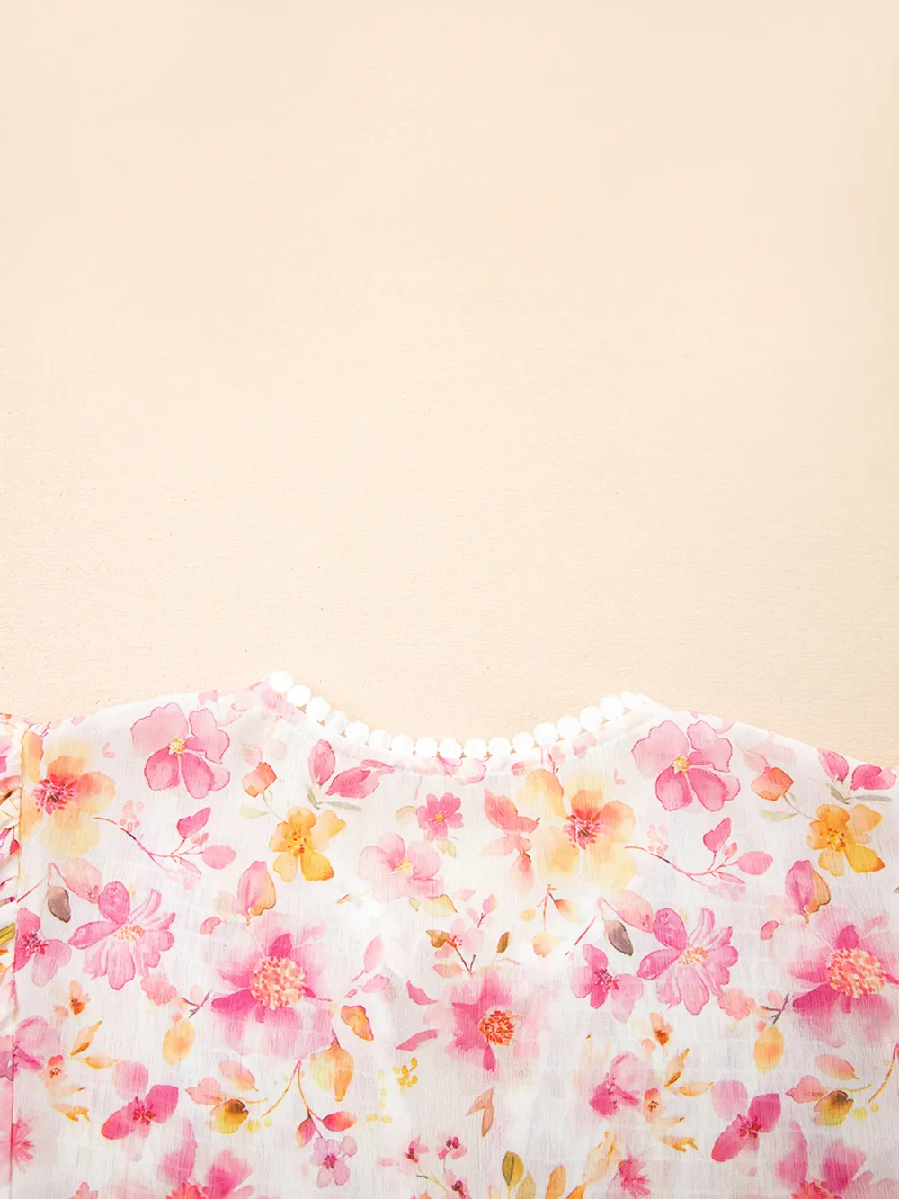 Floral Print Tassel Tie Smocked Puff Sleeve Blouse, image 6