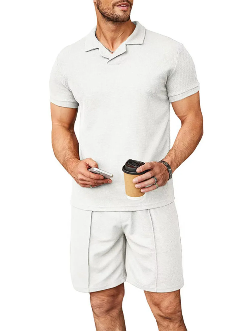 Men's Plus Size Short Sleeve Top and Shorts Set, image 2