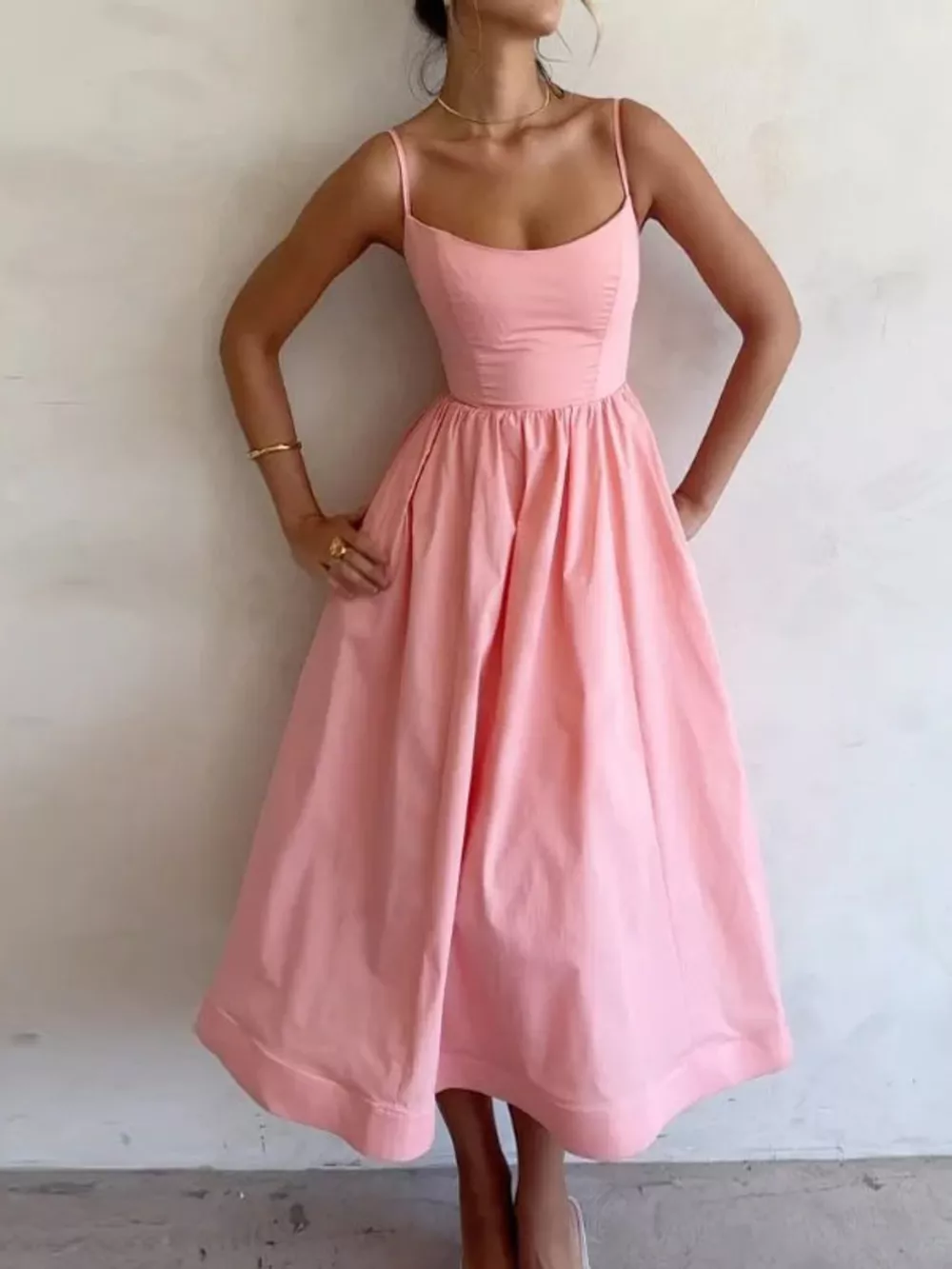 Adjustable Strap Scoop Neck Midi Dress, image 2