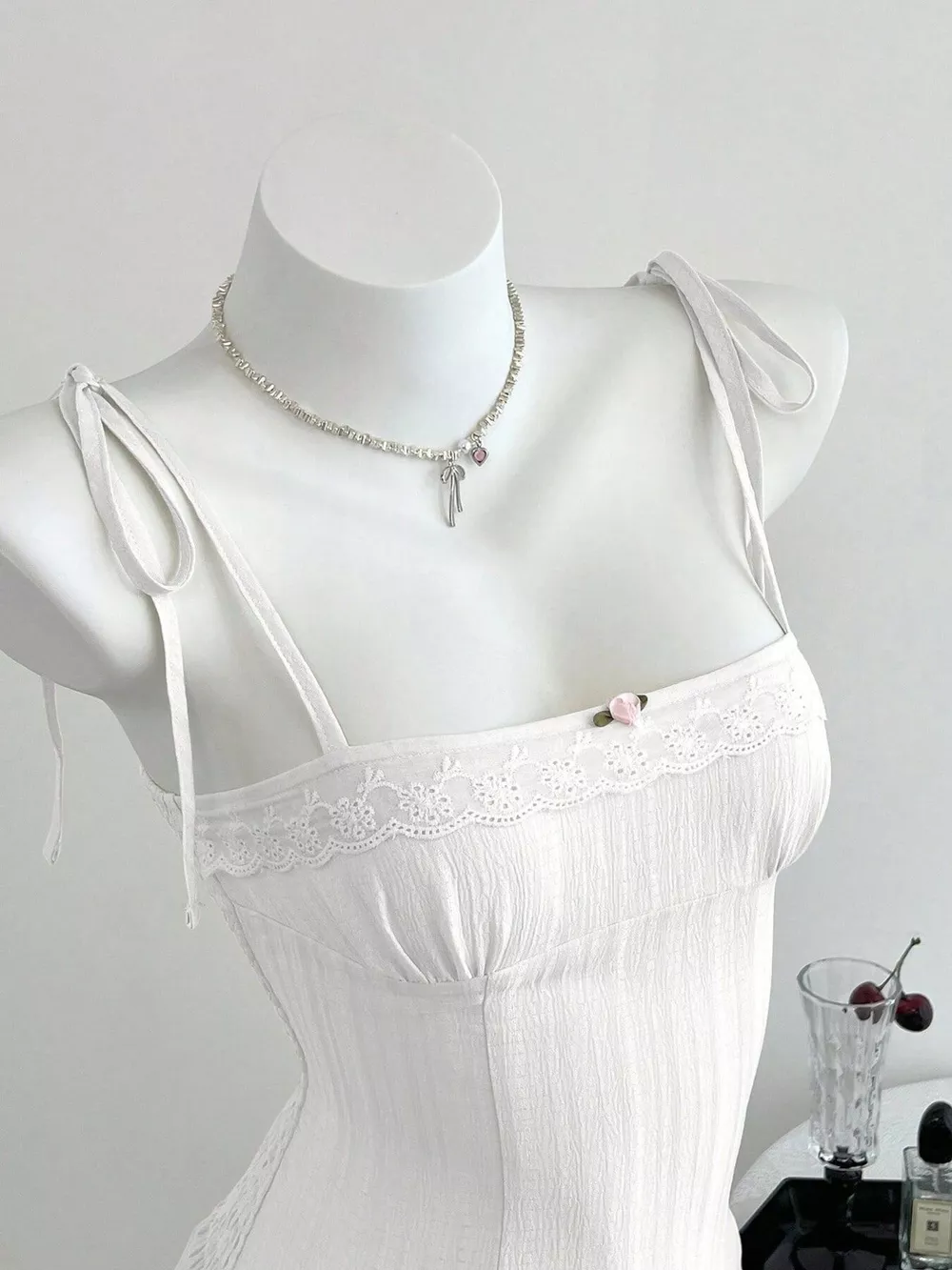 Lace-Trimmed Tie Shoulder Cami, image 11