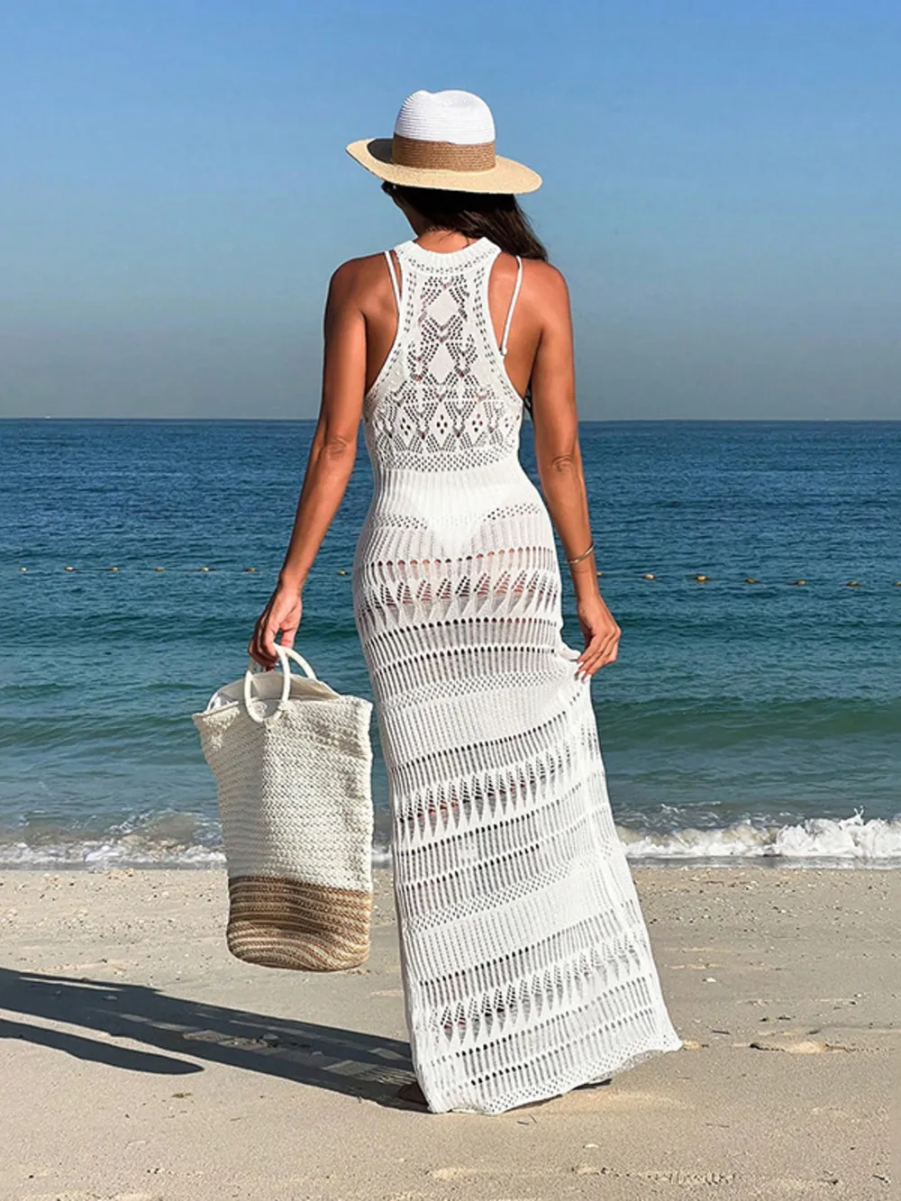 Crochet Sleeveless Split Cover-Up Maxi Dress