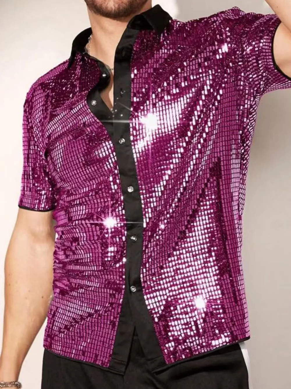 Men's Sequin Button Up Shirt, image 6