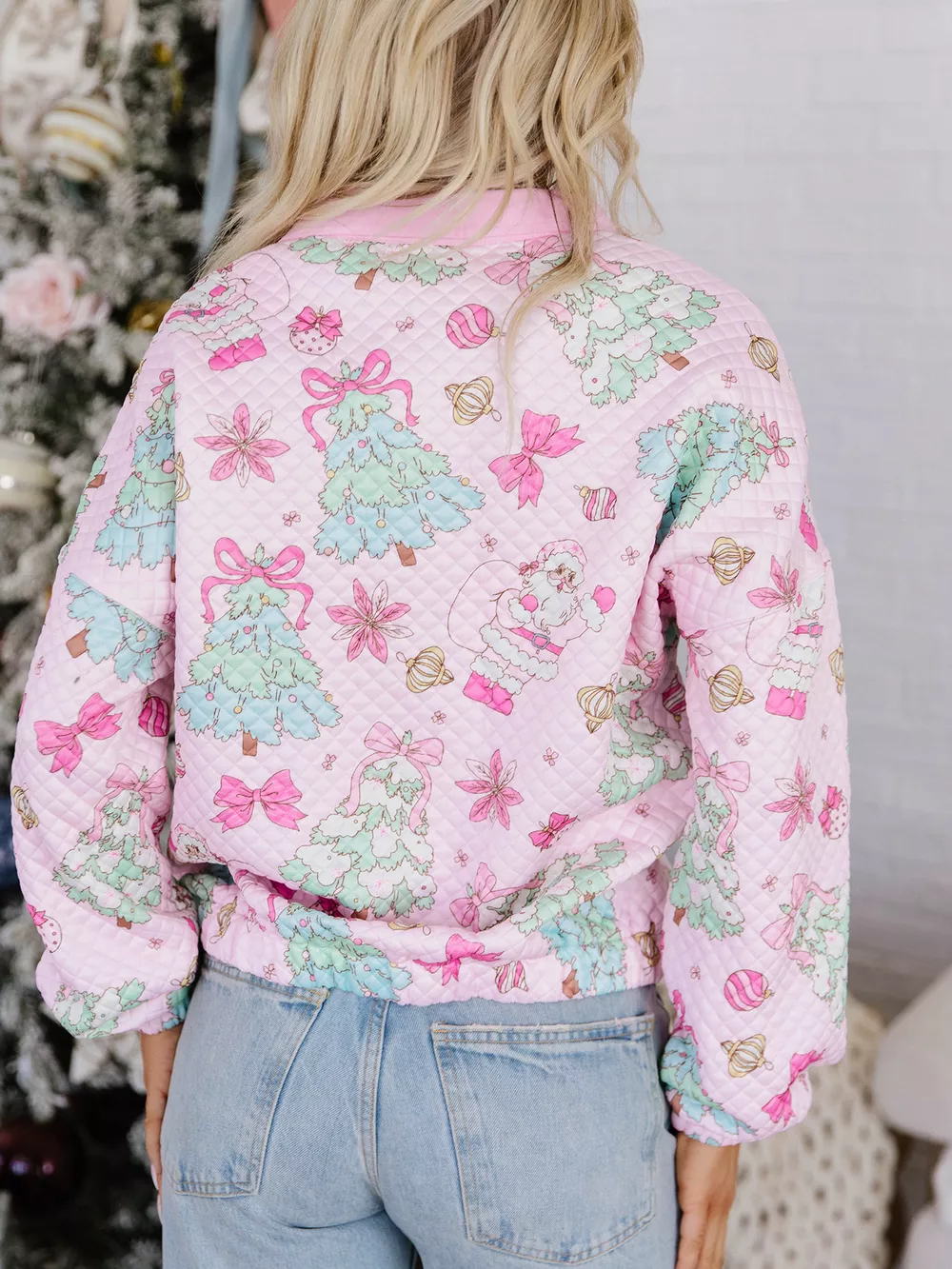 Christmas Print Collar Half Button Loose Sweatshirt, image 2