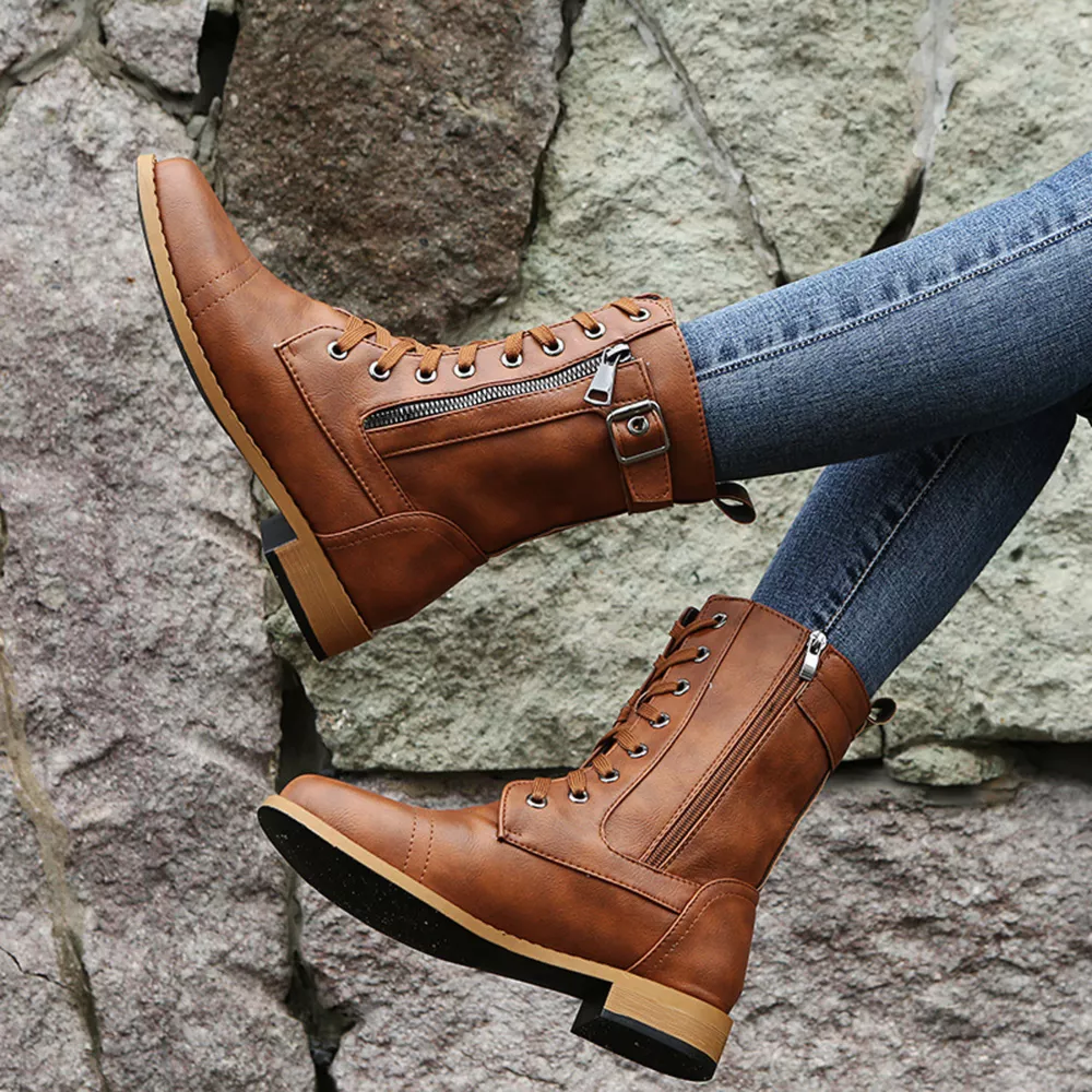 Lace-Up Ankle Boots with Zipper Detail, image 11