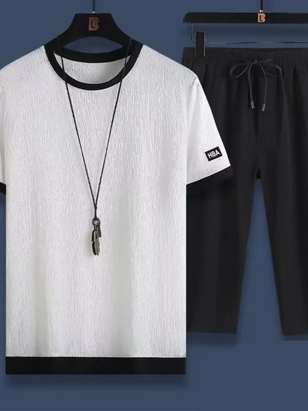 Men's Plus Size Round Neck Short Sleeve Top and Shorts Set, image 3