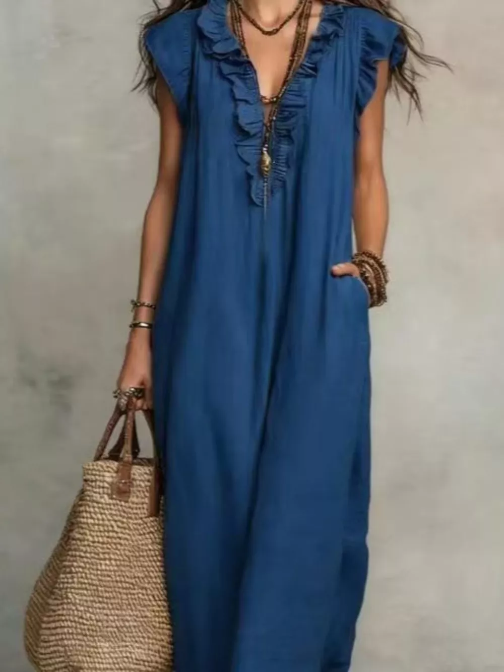 Full Size Bohemian Ruffle Neck Maxi Dress Plus Size, image 5