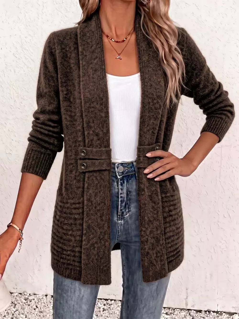 Full Size Open Front Long Sleeve Cardigan Plus Size, image 4