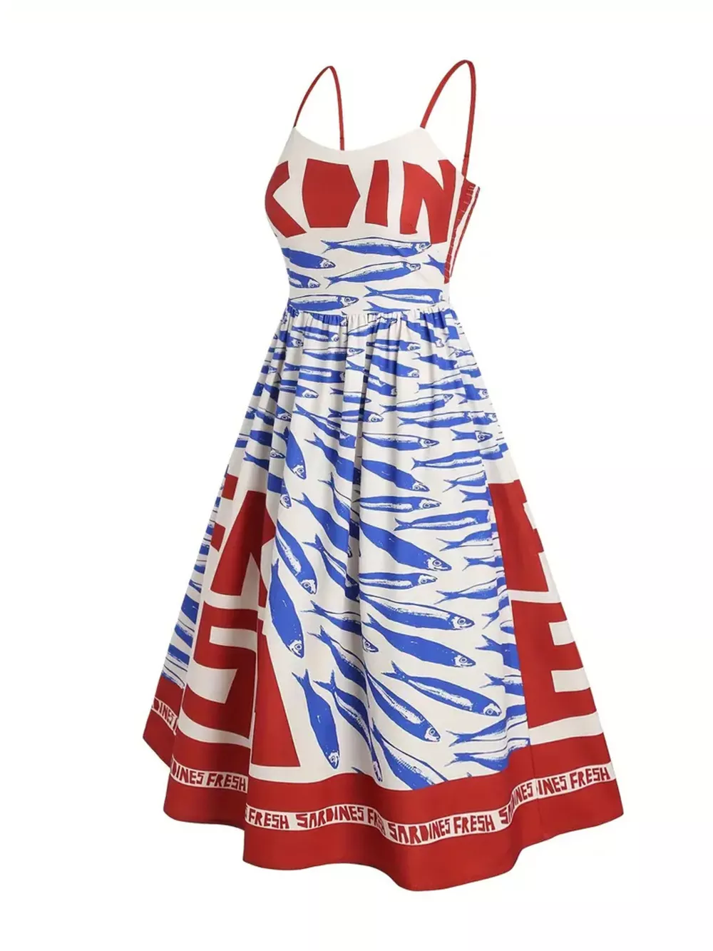 Sardine Print Spaghetti Strap Midi Dress, image 11