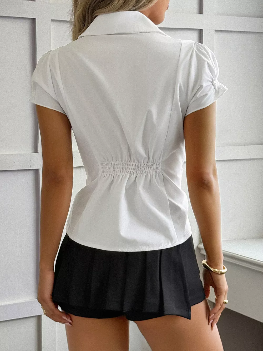 Elegant Ruffle Sleeve Button-Down Shirt, image 5